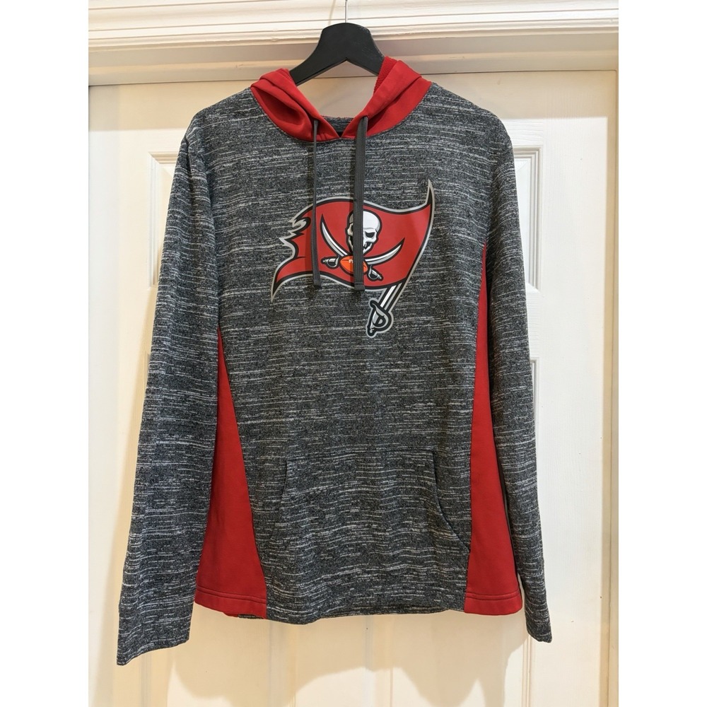Tampa Bay Buccaneers Fanatics Hoodie Mens Medium Gray Red Pullover Sweatshirt